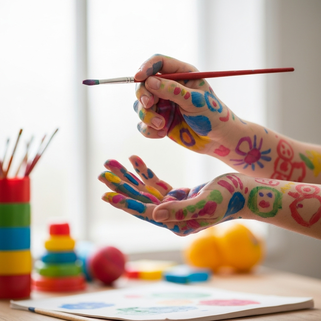 Colorful artistic representation of caring hands